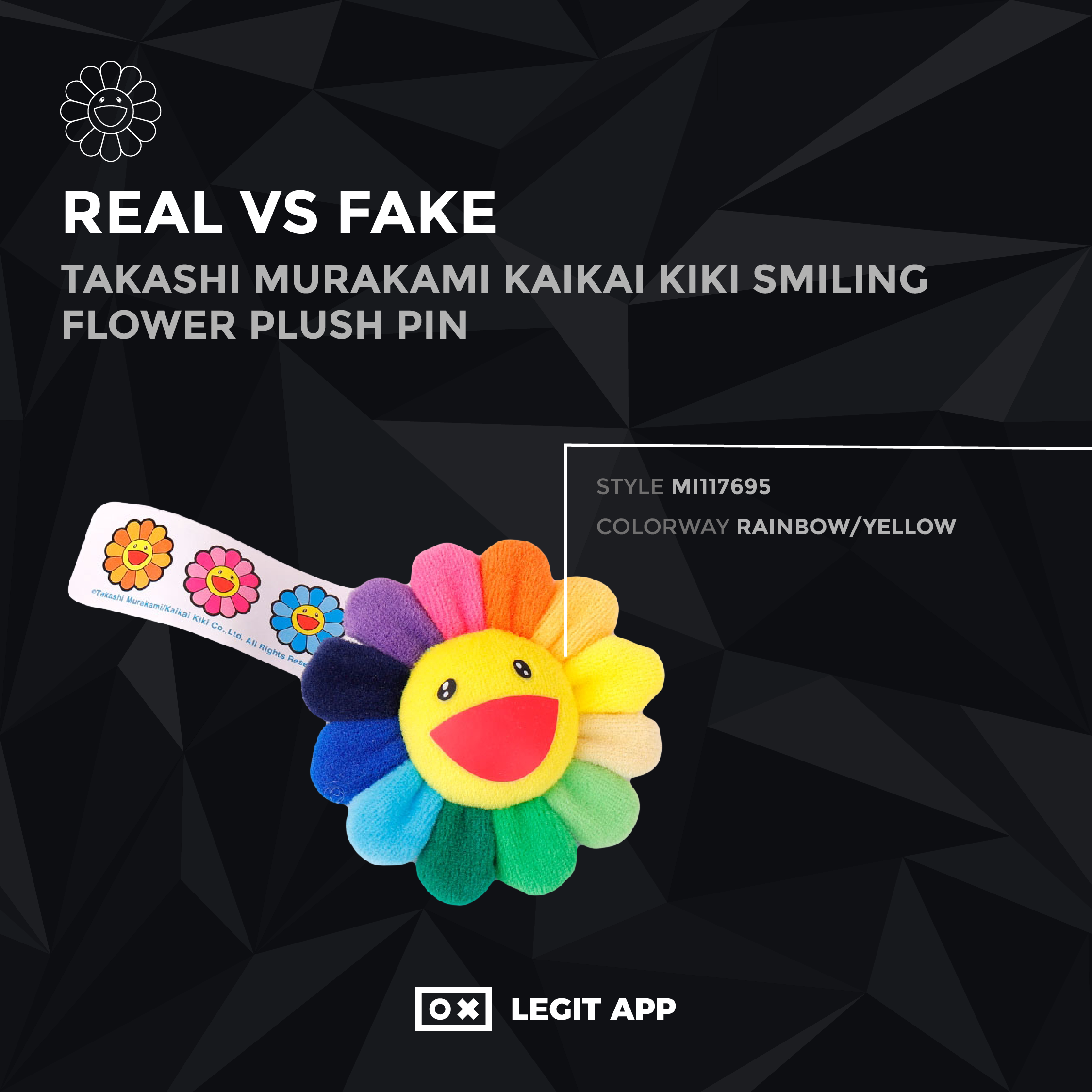 真假对比- Takashi Murakami Kaikai Kiki Smiling Flower Plush Pin