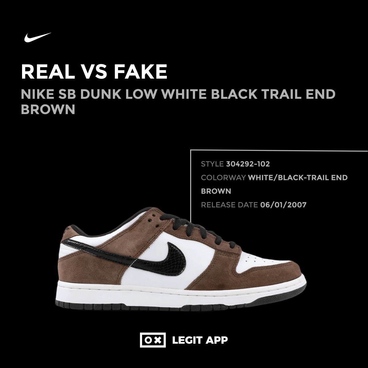 Nike SB Dunk Low White Black Trail End Brown