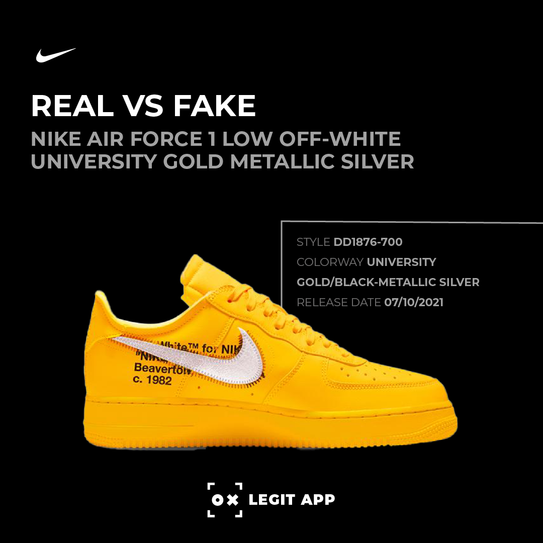 Haiku maksimum Hurtig REAL VS REPLICA - Nike Air Force 1 Low OFF-WHITE University Gold Metallic  Silver | LEGIT APP