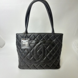 Chanel Chanel Black Quilted Caviar Leather Medallion Tote