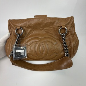 Chanel Chanel Brown Distressed Leather Large CC Chain Shoulder Bag