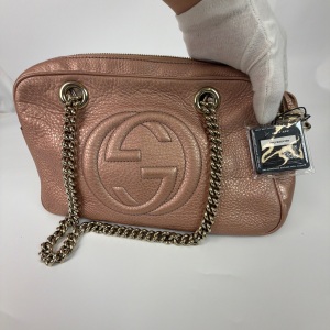 Gucci Gucci Soho Chain Shoulder Bag Metallic Rose Gold Leather Small
