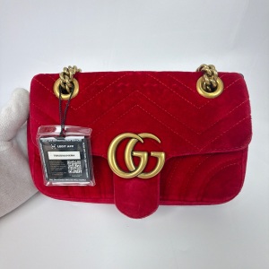Gucci Gucci Marmont Matelassé Velvet Shoulder Bag Red Small