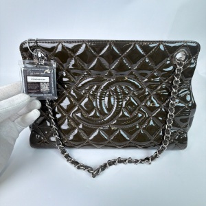 Chanel Chanel Dark Brown Quilted Patent Leather Chain Shoulder Bag