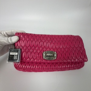 Miu Miu Miu Miu Matelassé Nappa Leather Clutch with Crystal Embellishment Pink