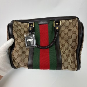 Gucci Gucci GG Monogram Web Boston Bag Brown/Green/Red