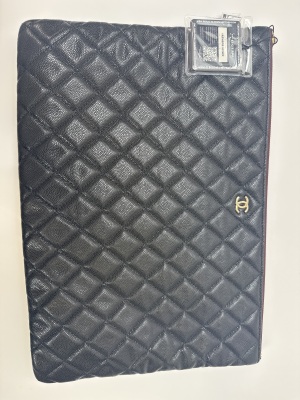 Chanel Chanel Black Quilted Caviar Leather Large Pouch