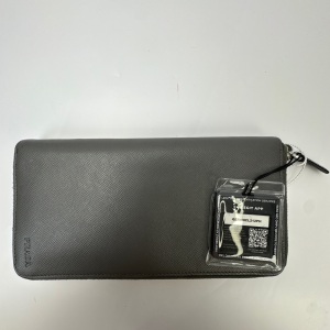 Prada Prada Saffiano Leather Zip Around Wallet Grey