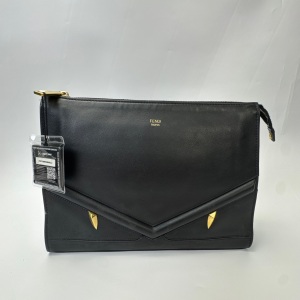 Fendi Fendi Black Leather Bag Bugs Eyes Pouch