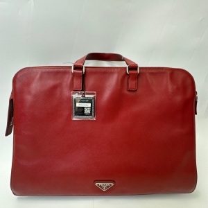 Prada Prada Saffiano Leather Briefcase Red