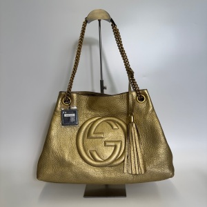 Gucci Gucci Soho Chain Shoulder Bag Metallic Gold Leather