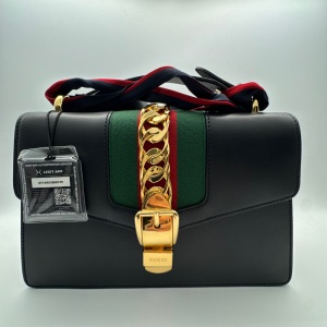 Gucci Gucci Sylvie Shoulder Bag Black Leather Medium