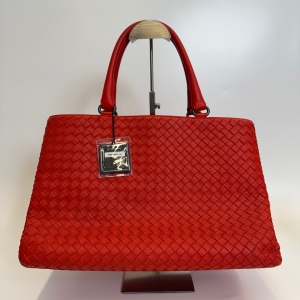 Bottega Veneta Bottega Veneta Intrecciato Leather Roma Tote Red