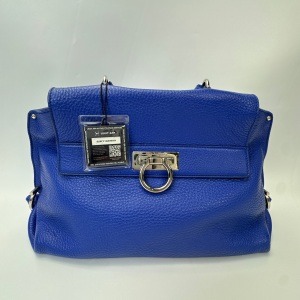 Ferragamo Salvatore Ferragamo Blue Gancini Pebbled Leather Handbag