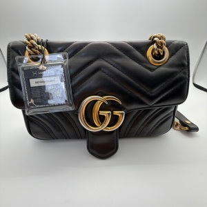Gucci Gucci GG Marmont Matelassé Shoulder Bag Black Leather Small