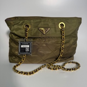 Prada Prada Quilted Nylon Chain Shoulder Bag Olive Green