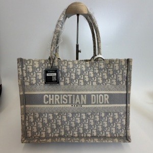 Dior Dior Oblique Embroidery Book Tote Medium Grey