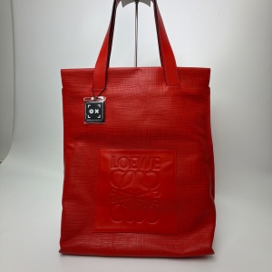 Loewe Loewe Shopper Tote Anagram Embossed Red Leather
