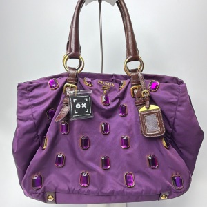 Prada Prada Purple Nylon Gemstone Embellished Tote