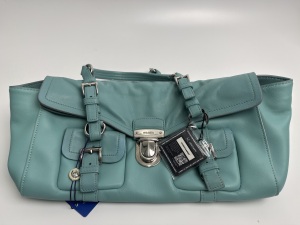Prada Prada Vitello Shine Leather Belted Flap Bag Turquoise