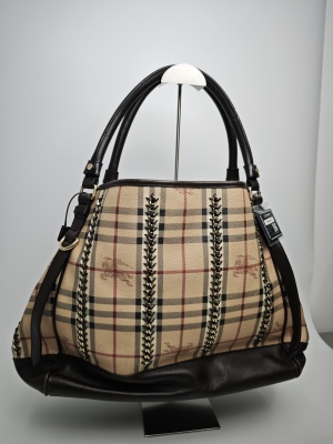 Burberry Burberry Haymarket Check and Leather Chain Detail Shoulder Bag