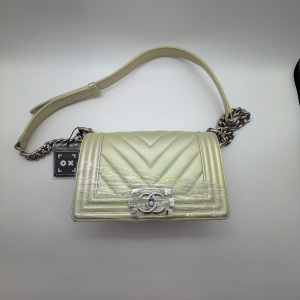 Chanel Chanel Boy Handbag Quilted Metallic Goatskin Small Green