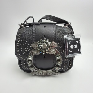 Miu Miu Miu Miu Black Leather Crystal-Embellished Shoulder Bag