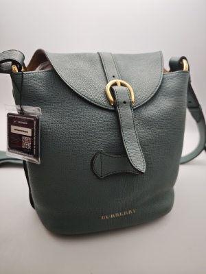 Burberry Burberry Buckle Grainy Leather Bucket Bag Sage Green
