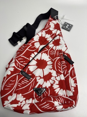 Prada Prada Re-Nylon Floral Print Sling Bag Red/White