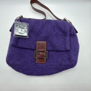 Fendi Fendi Purple Wool Knit Mamma Baguette with Brown Leather Trim