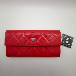 Chanel Chanel Red Quilted Patent Leather CC Long Wallet