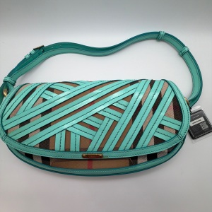 Burberry Burberry Nova Check Patent Leather Cage Shoulder Bag Teal