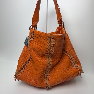 Bottega Veneta Bottega Veneta Intrecciato Woven Leather Fringe Shoulder Bag Orange