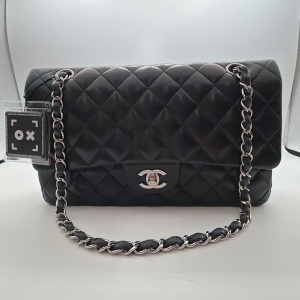 Chanel Chanel Black Quilted Lambskin Classic Flap Bag Silver Hardware
