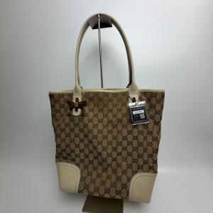 Gucci Gucci GG Canvas Web Bow Tote Bag Beige/White