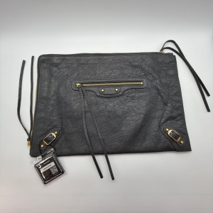 Balenciaga Balenciaga Black Giant 12 Gold Hardware Metallic Edge Flat Clutch