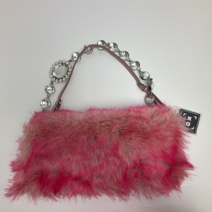 Miu Miu Miu Miu Pink Faux Fur Crystal Strap Bag
