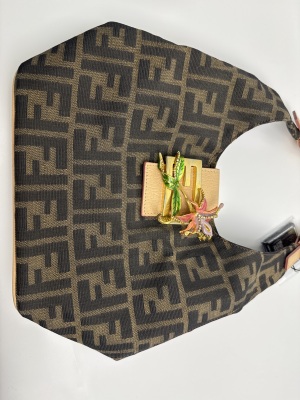Fendi Fendi Zucca Canvas Floral Embroidered Baguette Bag