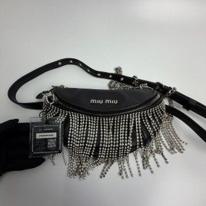 Miu Miu Miu Miu Black Leather Crystal Fringe Belt Bag